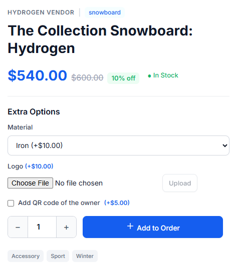 Extra Product Options Config Interface